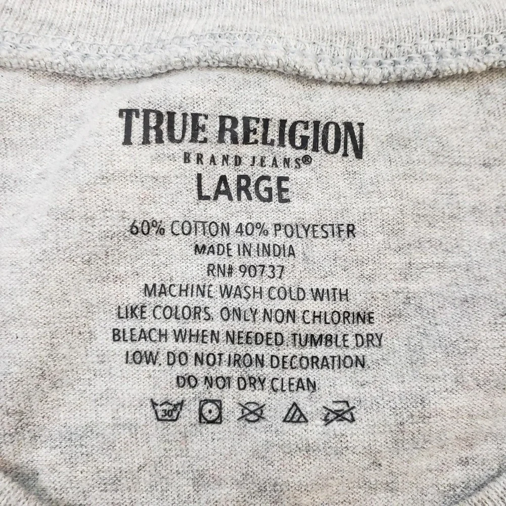 True Religion Shirt Mens‎ Large Gray V Neck Horseshoe Logo Short Sleeve Tee